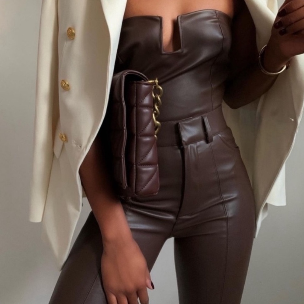 Zara Faux Leather Body Suit NWT